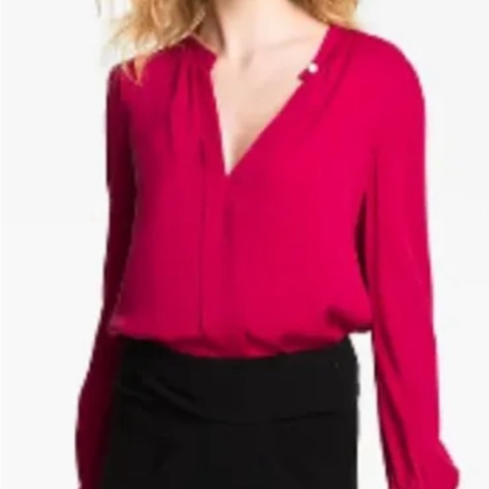 DVF Diane Von Furstenberg Billow Silk Blouse Magenta Red
